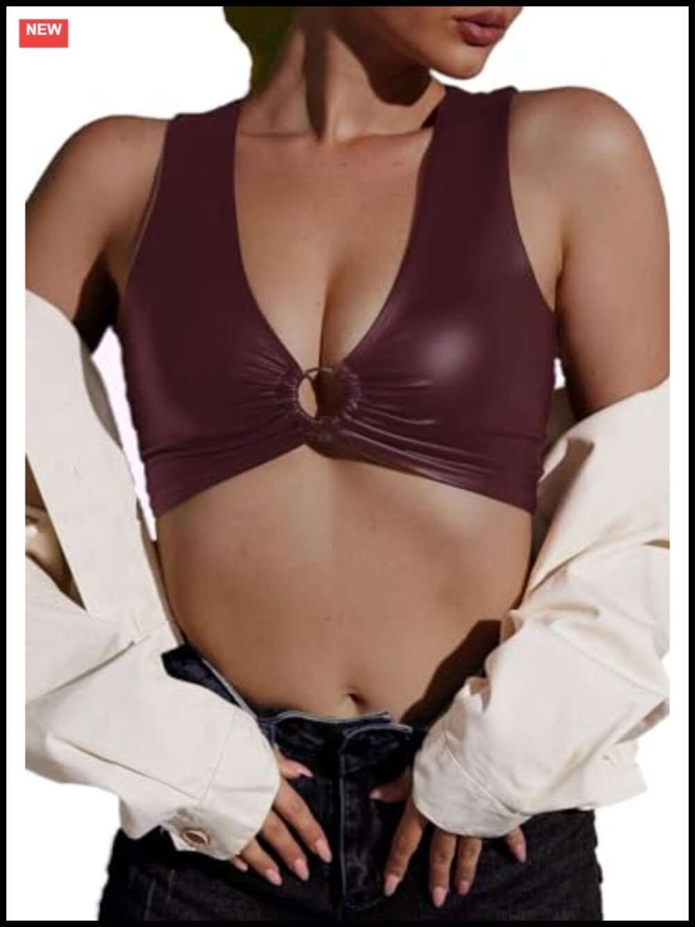 PU Leather Crop Top Rave Festival Sparkly Concert Outfit